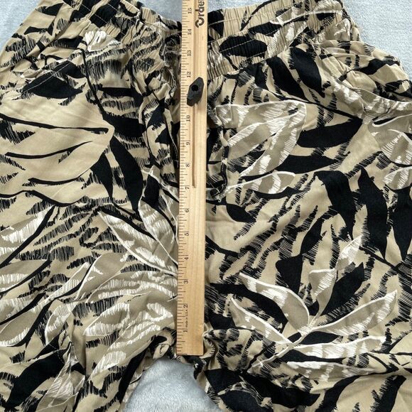 Royalty For Me Pants Womens Large Tan Tropical Leaf Wide Straight Leg Rayon - Picture 9 of 16